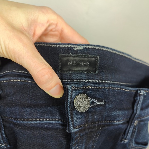 MOTHER The Stunner Zip Two Step Fray Jeans Womens 30 Dark Wash Last Call Skinny - Picture 8 of 12